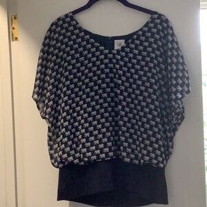 CAbi dark blue blouse w/ elephants. Small. Long zipper. Stretchy waist. See pics